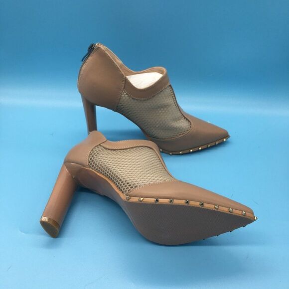 Brown Women Mid Heel Booties Pumps Pointed Toe Ankle Boots Shoes - Picture 6 of 10